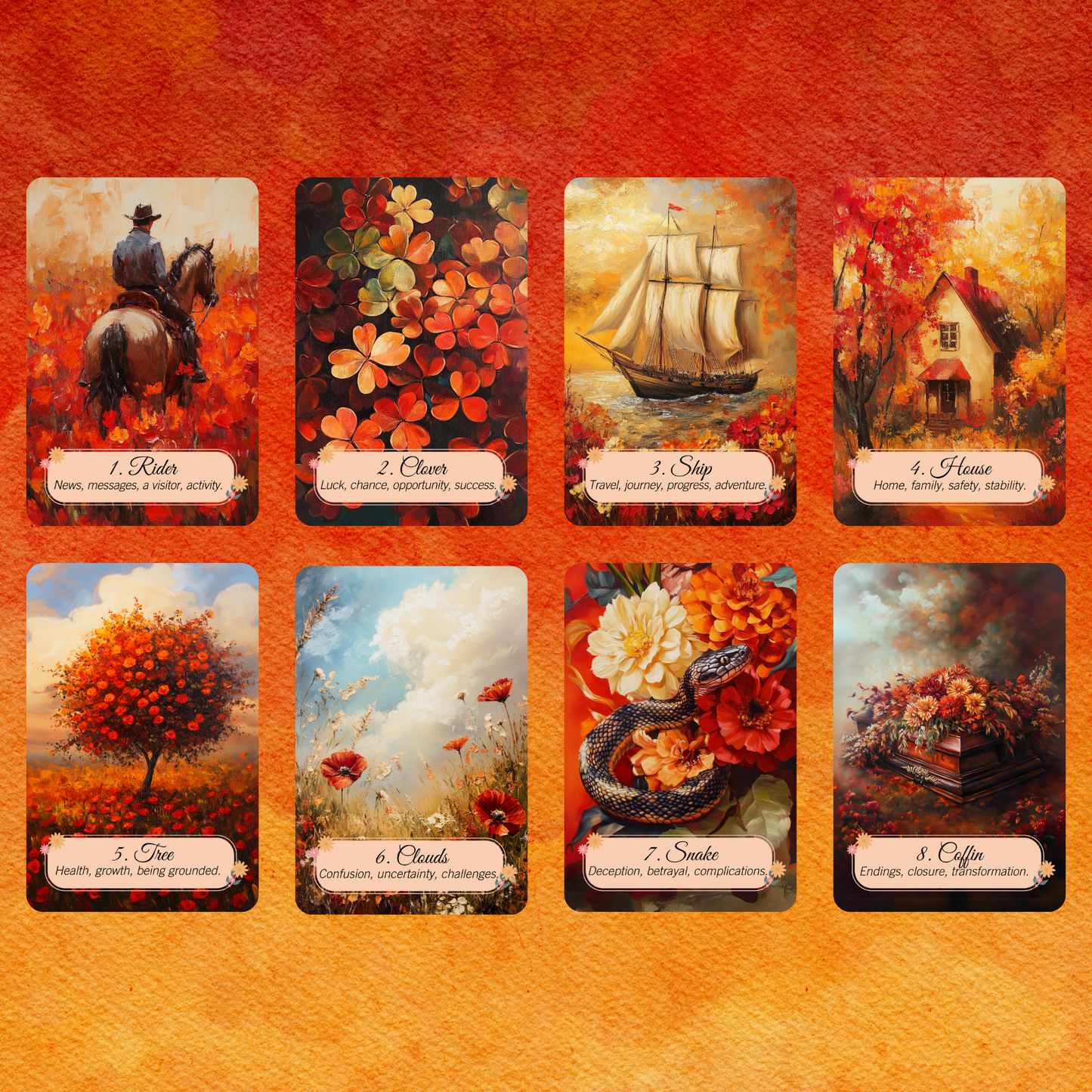 NEW!! Autumn Fields Lenormand by Hattie Thorn. Original Design 45 Expanded Deck including Autumn Fields Tuck Box