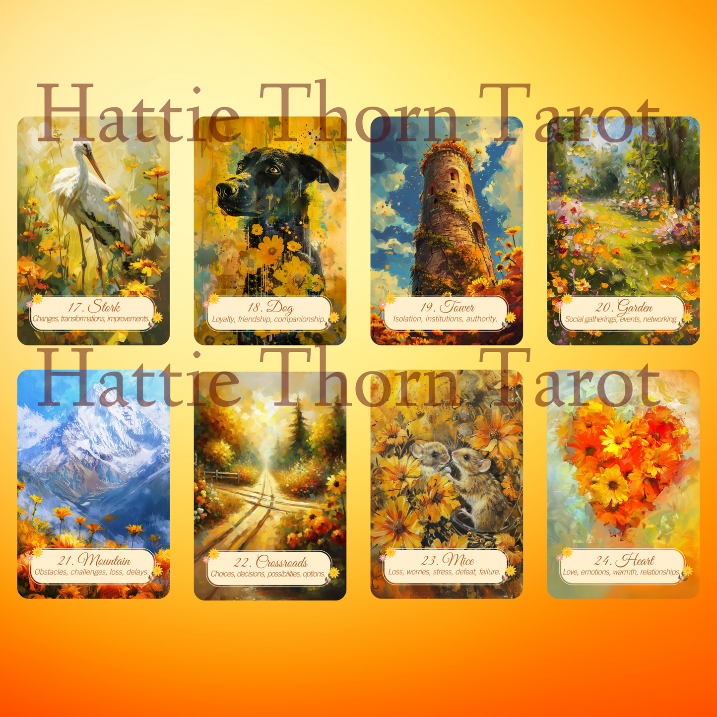 Summer Meadows Lenormand by Hattie Thorn. Original Design 45 Expanded Deck including Summer Meadow Tuck Box