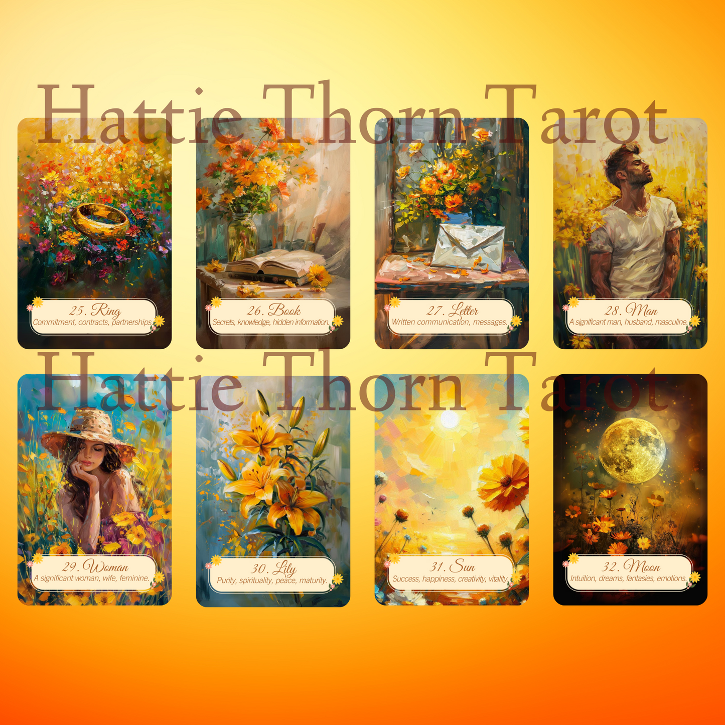 Summer Meadows Lenormand by Hattie Thorn. Original Design 45 Expanded Deck including Summer Meadow Tuck Box