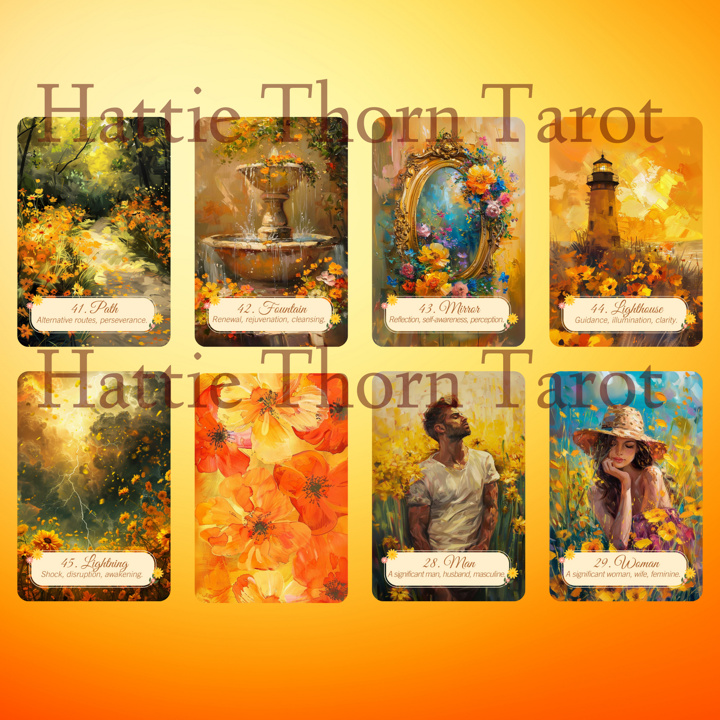 Summer Meadows Lenormand by Hattie Thorn. Original Design 45 Expanded Deck including Summer Meadow Tuck Box