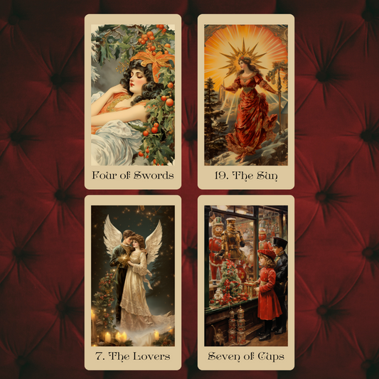 The Vintage Christmas Tarot by Hattie Thorn. Original Design 78 Card Deck Based on Rider Waite including Vintage Christmas Tuck Box